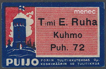 Kauppiasetiketti, T:mi E. Ruha, Kuhmo 