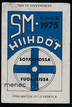 SM-hiihdot Sotkamossa Vuokatissa 8. ja 9.2.1975, tulitikkuetiketti 