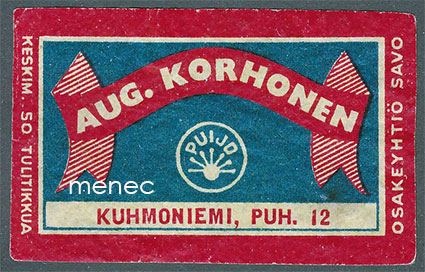 Kauppiasetiketti, Aug. Korhonen, Kuhmoniemi 