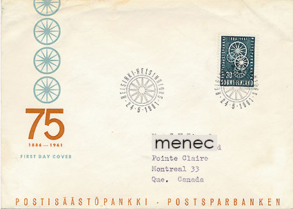 Postisäästöpankki 75 vuotta 1961, FDC, Kanadaan 