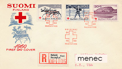 Punainen Risti 1960, FDC, kirjattu, USA:han 