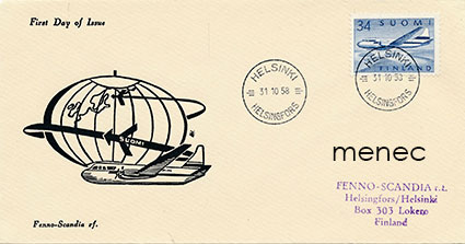 Yleismerkki Convair Metropolitan 1958, 34mk, FDC 