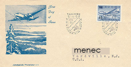 Yleismerkki Convair Metropolitan 1958, 45/34mk, FDC 