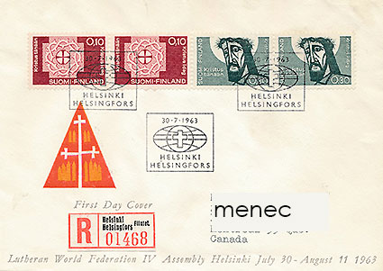 Luterilainen maailmanliitto 1963, FDC, kirjattu, Kanadaan 