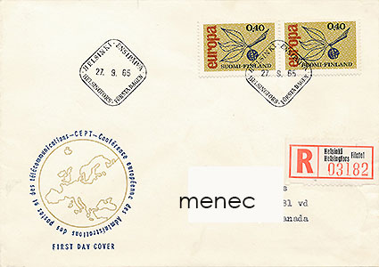 Europa 1965, FDC, kirjattu, Kanadaan 