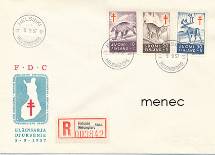 Tuberkuloosi 1957, FDC, kirjattu 
