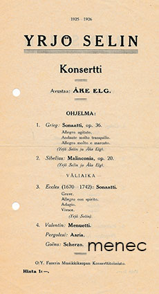 Yrjö Selin. Konsertti. Avustaa Åke Elg 