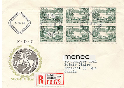 Yleismerkki 0,05 1963, FDC, kirjattu Kanadaan 