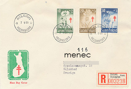 Tuberkuloosi 1959, FDC, kirjattu 