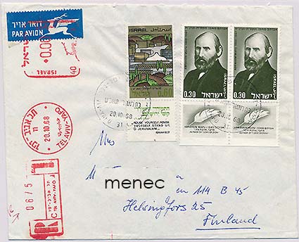 Israel, kirjattu kirje Suomeen 1968 