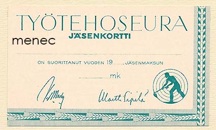 Työtehoseura, jäsenkortti, vihreä 