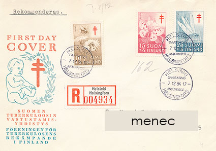 Tuberkuloosi 1954, FDC, kirjattu 