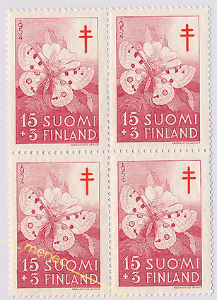 Tuberkuloosi 1954, 15+3mk, nelilö 