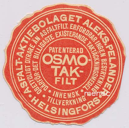 Mainosmerkki, Asfalt-Aktiebolaget Aleks. Pelander, Helsinki 