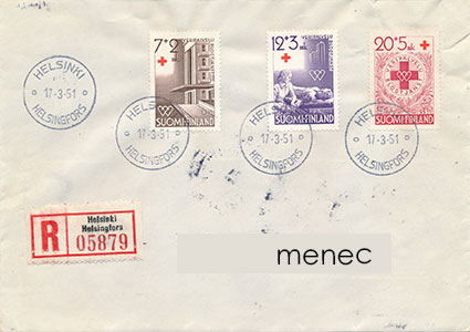 Punainen Risti 1951, FDC, kirjattu 