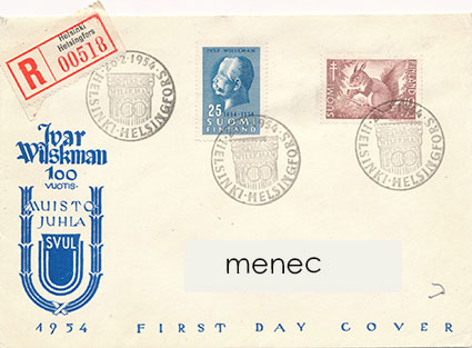 Ivar Wilskman 1954, FDC, kirjattu 