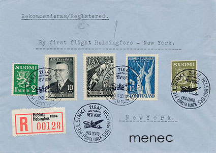 Ensilento Helsinki - New York 21.6.1947, kirjattu 