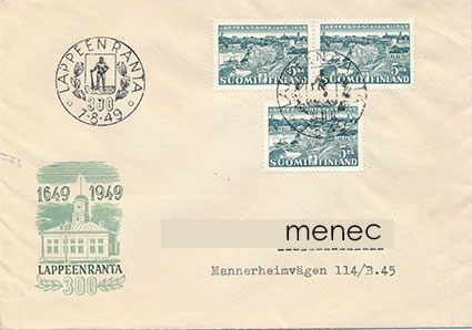 Lappeenranta 300 vuotta 1949, FDC 