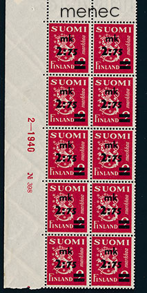 Yleismerkki M30, 2,75/2 1940, numero-kymmenrivilö 