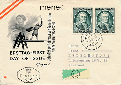 Itävalta, J. M. Rottmayr 1954, FDC, kulkenut Suomeen 
