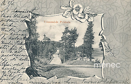 Pirkkala, Vihnusahde, taustalla kirkko, taidekortti 