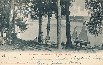 Laukaa, rantamaisema, purjehtijat nuotiolla 