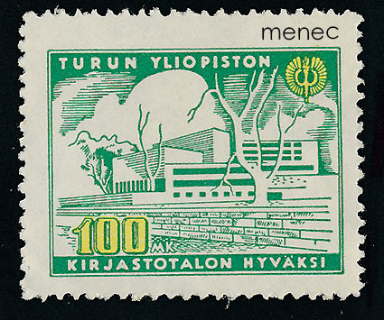 Mainosmerkki, Turun yliopiston kirjastotalon hyväksi, 100 mk 