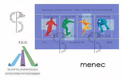 Nuorten harrastuksia 1991, 2x pienoisarkki BL8 + FDC 