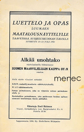 Luettelo ja opas Luumäen maatalousnäyttelylle 