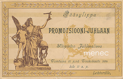 Kutsu promotsiooni-juhlaan Yliopiston Juhlasalissa ... 21 p:nä Toukokuuta 1894 