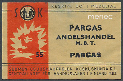 Kauppiasetiketti, Pargas Andelshandel M. B. T., Parainen 