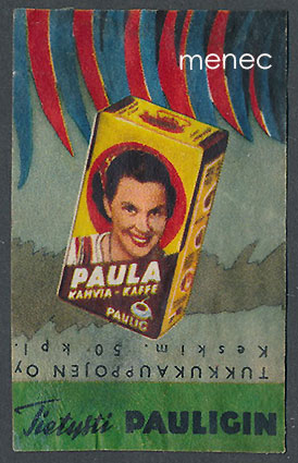Tulitikkuetiketti, Pauligin Paula-kahvia, sinipunaiset viirit 