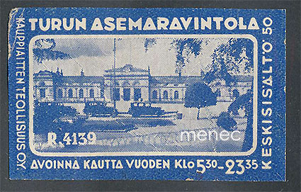 Tulitikkuetiketti, Turun Asemaravintola, sininen 