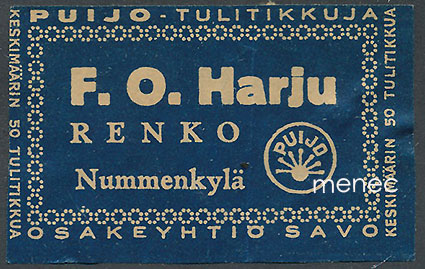 Kauppiasetiketti, F. O. Harju, Renko, Nummenkylä (Hämeenlinna) 