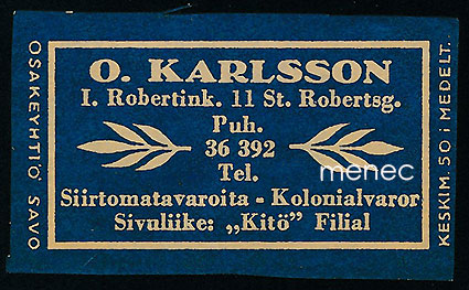 Kauppiasetiketti, O. Karlsson, Helsinki 