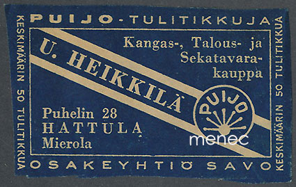 Kauppiasetiketti, U. Heikkilä, Hattula, Mierola 