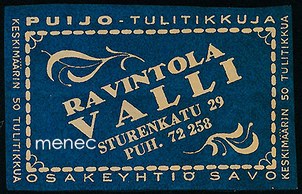 Tulitikkuetiketti, Ravintola Valli, Helsinki 