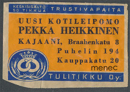 Kauppiasetiketti, Uusi kotileipomo Pekka Heikkinen, Kajaani 