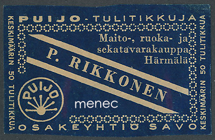 Kauppiasetiketti, P. Rikkonen, Härmälä, Tampere 