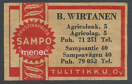 Kauppiasetiketti, B. Wirtanen, Helsinki 