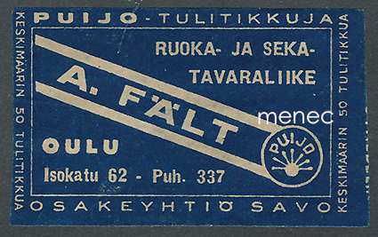 Kauppiasetiketti, O. Fält, Oulu 