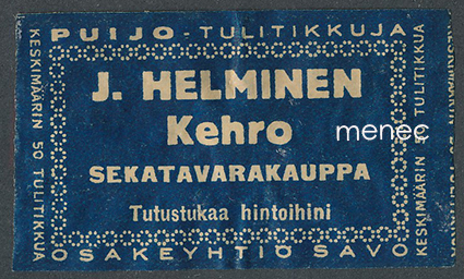 Kauppiasetiketti, J. Helminen, Kehro, Urjala 