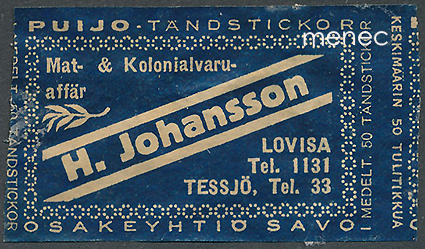 Kauppiasetiketti, H. Johansson, Loviisa, Tessjö 