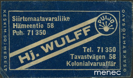 Kauppiasetiketti, Hj. Wulff, Helsinki 