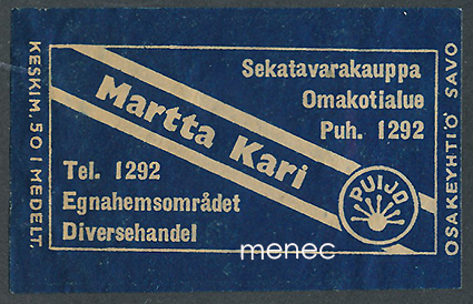 Kauppiasetiketti, Martta Kari, sekatavarakauppa, omakotialue 