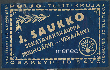 Kauppiasetiketti, J. Saukko, Mouhijärvi - Vesajärvi 