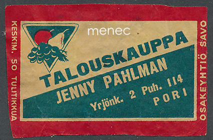 Kauppiasetiketti, Talouskauppa Jenny Pahlman, Pori 