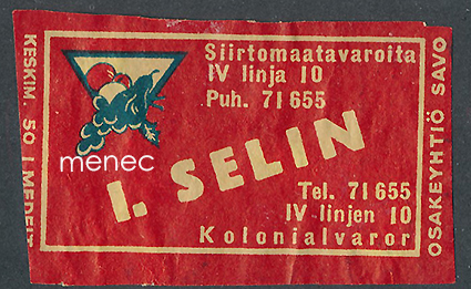 Kauppiasetiketti, I. Selin, Helsinki 