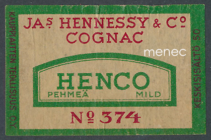 Tulitikkuetiketti, Ja's Hennessy & Co Cognac Henco 