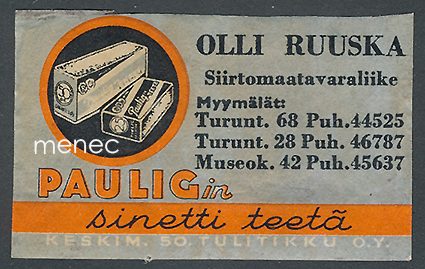 Kauppiasetiketti, Olli Ruuska, Helsinki, Pauligin Sinetti teetä 